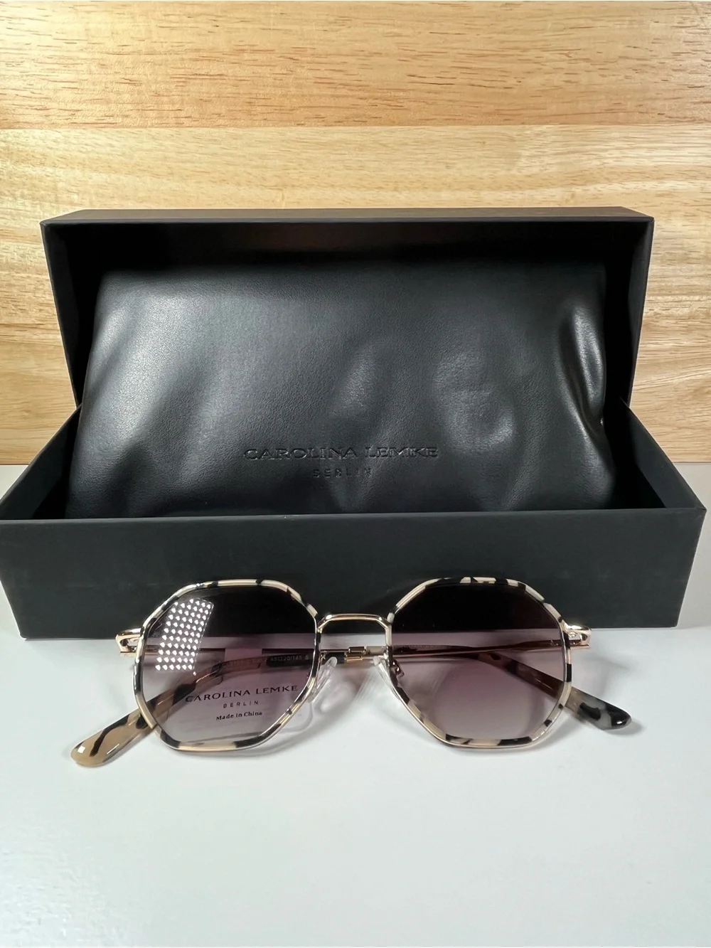 Brand New In Box Carolina Lemke Berlin Designer Sunglasses Grey Demi Gold Style